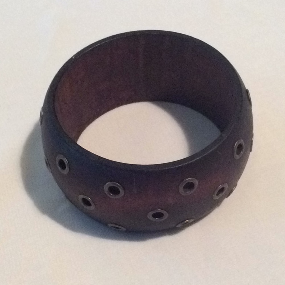 Wooden Bracelet with Metal Rivet Embellishments